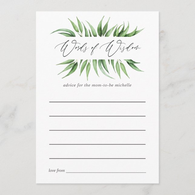 Carte Conseil Baby shower de verdure Conseils de maman (Devant)
