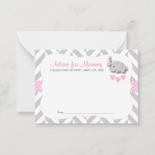 Carte Conseil Baby shower d'éléphant rose et gris SM - Conseils