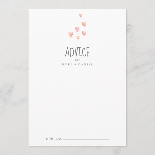 Carte conseil Baby shower fille de coeur aquarelle (Devant)