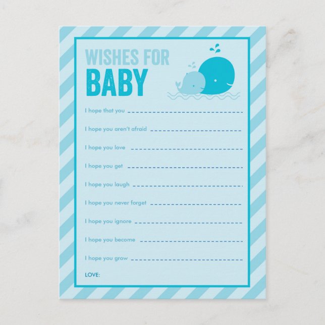 Carte Conseil Baby shower Game - Voeux pour bébé - Baleine bleue (Devant)