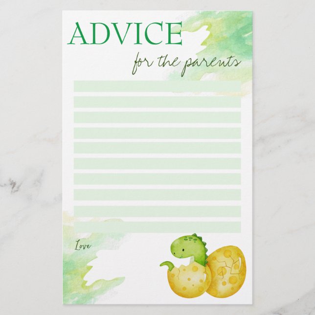 Carte conseil baby shower hachage bientôt dino oeu (Devant)
