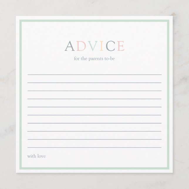 Carte Conseil Baby shower minimaliste moderne (Devant)