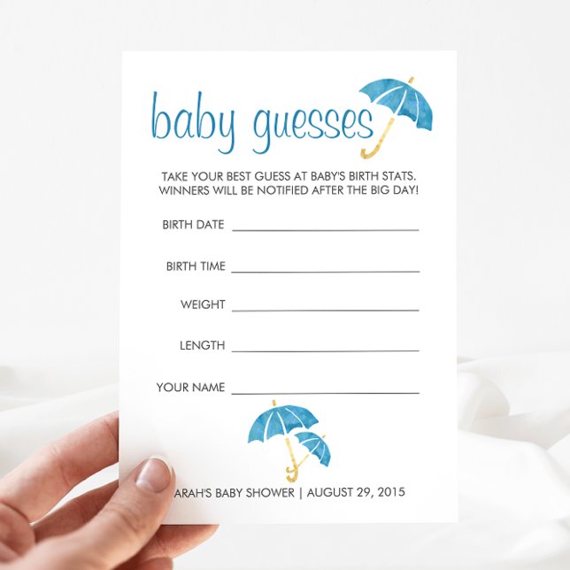 Carte Conseil Baby shower Parapluies Bleues Jeu de devinette (Créateur téléchargé)