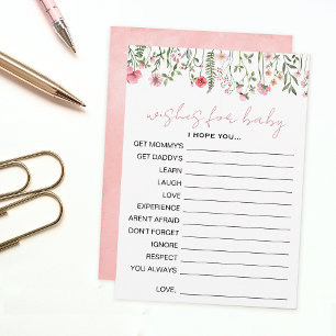 Carte Conseil Baby shower rose fleur sauvage à fleurs bébé souh