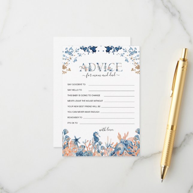 Carte Conseil Baby shower sous-marin aquarelle (Devant/Arrière en situation)