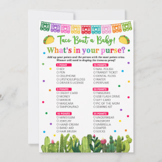 Carte Conseil Baby shower Taco Qu'y a-t-il dans votre sac à main