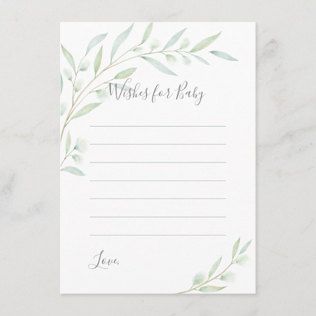 Carte Conseil Baby shower Verdure Elégante Aquarelle Wis (Devant)