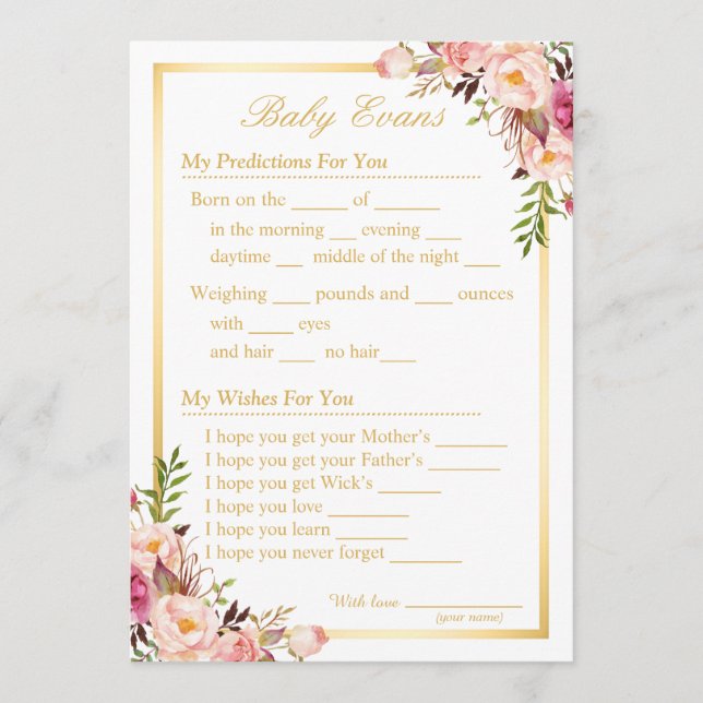 Carte Conseil Bébé Sprinkle Douche Guesser Jeu et Voeux (Devant)