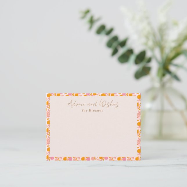 Carte Conseil Boho rose orange Baby shower floral mou (Debout devant)