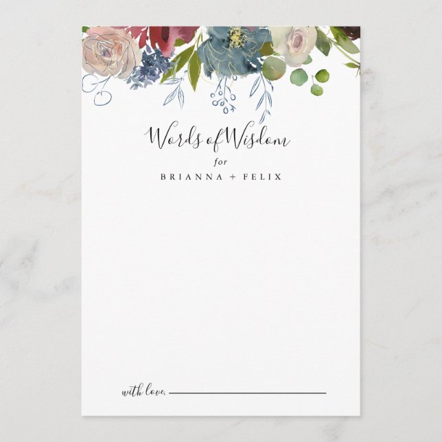 Carte Conseil Bourgogne Floral Mariage Paroles de sagesse (Devant)