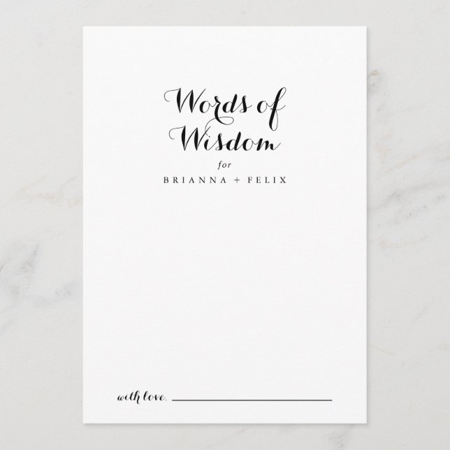 Carte Conseil Calligraphie moderne Mots Mariages de sagesse (Devant)