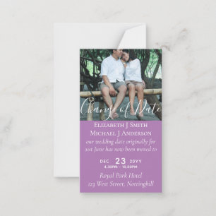 Carte Conseil Changement de date Report Mariage Photo Mauve