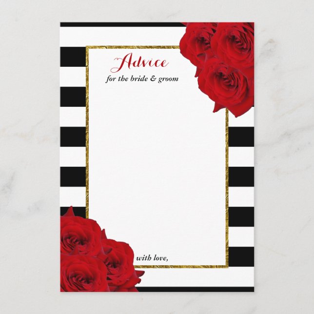 Carte Conseil Chic Moderne Luxe Mariage Collection - Roses rouge (Devant)