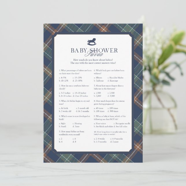 Carte Conseil Classic Baby Shower Trivia Game Card (Debout devant)