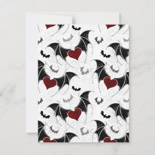Carte Conseil Coeur d'Halloween avec ailes de chauve-souris noir