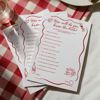 Carte Conseil Connaissez-vous bien la mariée ? Jeu pour enterrem