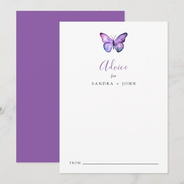 Carte Conseil Conseils de Fête des mariées papillon Voeux Mariag (Devant / Derrière)