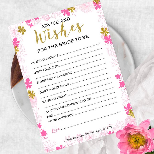 Carte Conseil Conseils et voeux pour l'épouse | Floral rose (Créateur téléchargé)