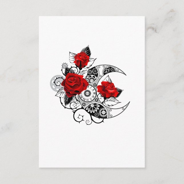 Carte Conseil Croissant mécanique avec roses rouges (Devant)