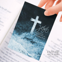 Croix sur l'eau Bleu foncé Signet Écriture bibliqu
