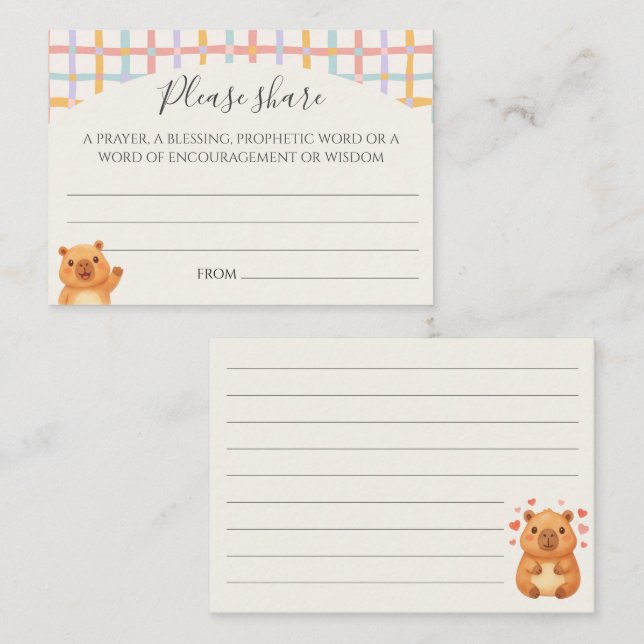 Carte Conseil Cute Capybara Baby Shower Prayer Wishes  (Devant / Derrière)