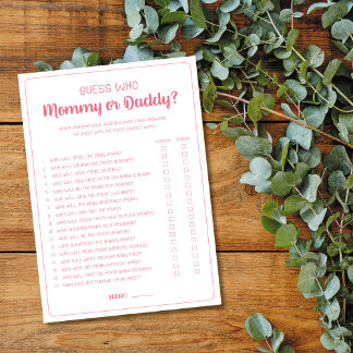 Carte Conseil Devinez Qui Maman ou Papa Jeu Baby shower fille fi