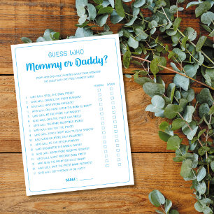 Carte Conseil Devinez Qui maman ou papa Jeu Baby shower garçon b
