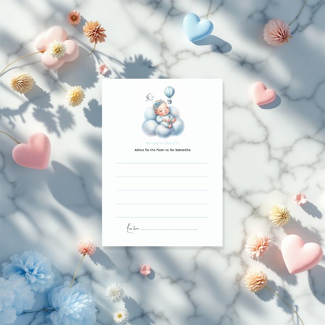 Carte Conseil Dreamical Hot Air Balloon Cloud 9 Baby shower (Dreamy Hot Air Balloon Cloud 9 Baby Shower Advice Card)