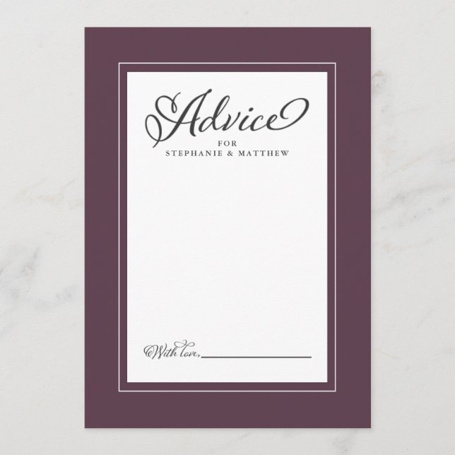 Carte Conseil Elégant Cassis de mariage violet de nouveaux voeux (Devant)
