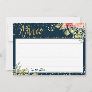 Carte Conseil Élégant Floral Blue Gold Retraite Appartement