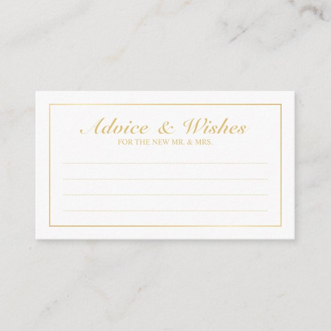 Carte Conseil Elégant Gold et White Mariage Conseils et souhaits (Devant)