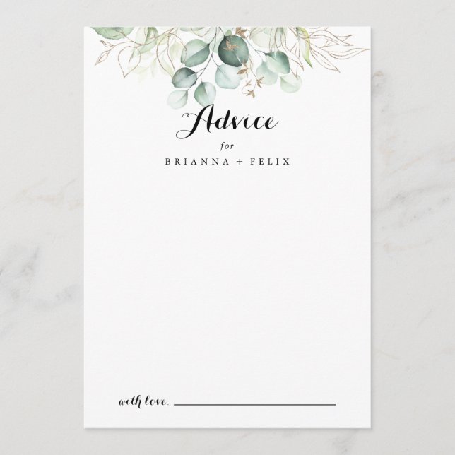Carte Conseil Elégant Gold Green Mariage de calligraphie moderne (Devant)