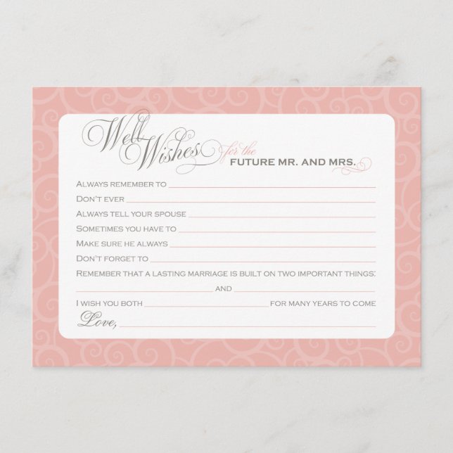 Carte Conseil Elégante Fête des mariées rose pâle (Devant)