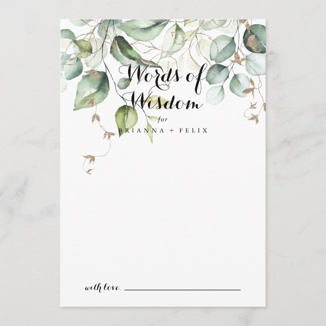 Carte Conseil Élégante Verdure or Mariage Paroles de sagesse (Devant)