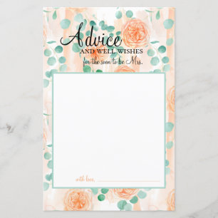 Carte conseil Eucalyptus Green Peach Floral Bride