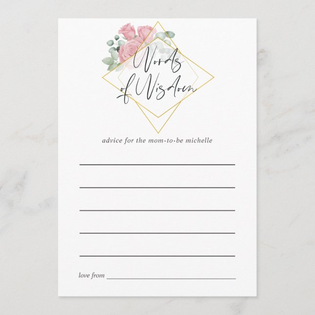 Carte Conseil Eucalyptus Rose Baby shower géométrique Maman Cons (Devant)