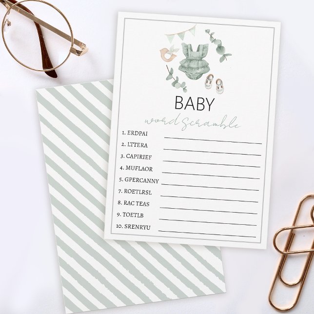 Carte Conseil Eucalyptus vêtements baby shower mot brouiller (Créateur téléchargé)