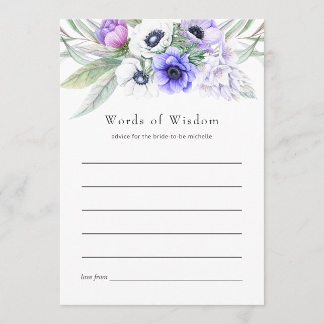 Carte Conseil Fête des mariées florale Pastel Violet (Devant)