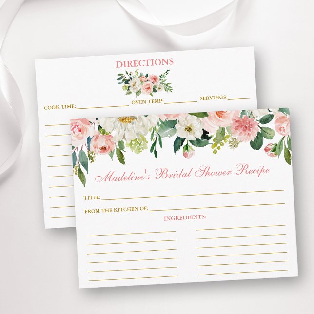 Carte Conseil Fête des mariées Rose blanc Floral Gold Recette (Customize to change text color, size or text style.)