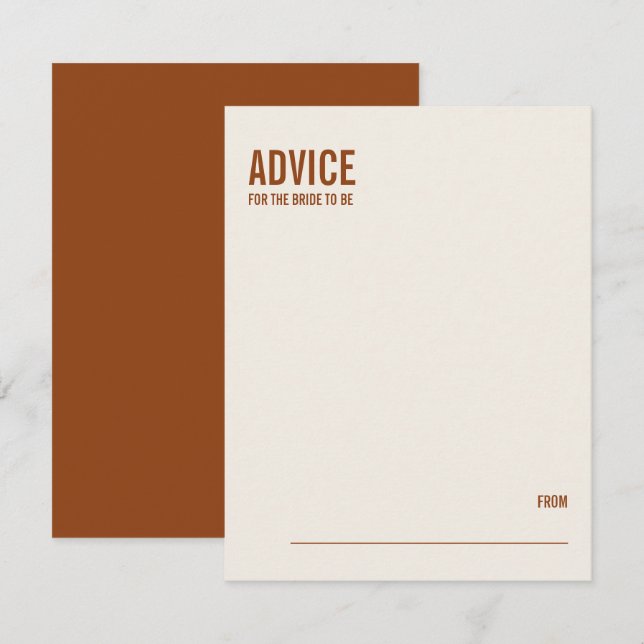 Carte Conseil Fête des mariées simple typographie en terre cuite (Devant / Derrière)