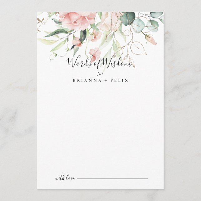 Carte Conseil Feuillage vert or Floral Mariage Paroles de sagess (Devant)