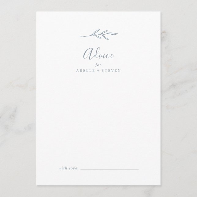 Carte Conseil Feuille minimale | Dusty Blue Mariage (Devant)