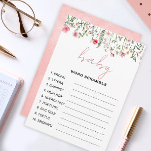 Carte Conseil Fleur sauvage mot scramble baby shower jeux