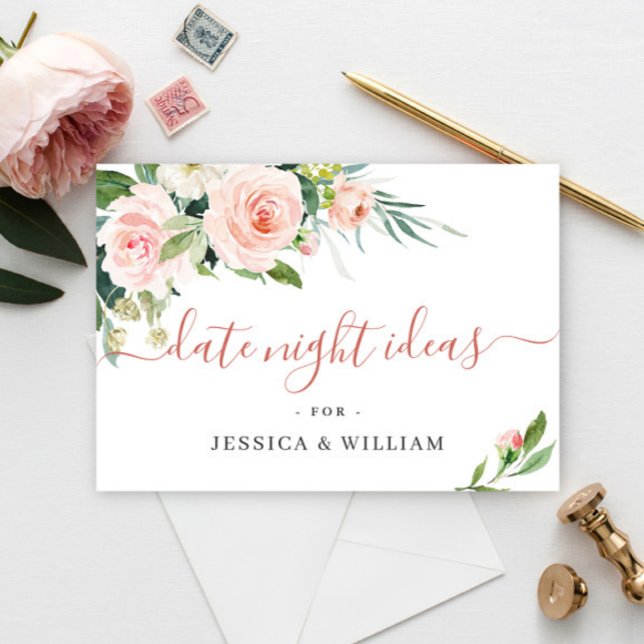 Carte Conseil Fleurs Roses Blush Fête des mariées Date Nuit Idée (Créateur téléchargé)