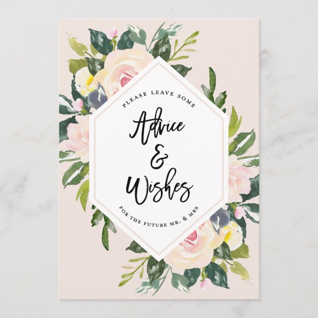 Carte Conseil Floral Blush écrit à la main Conseils et souhaits  (Devant)