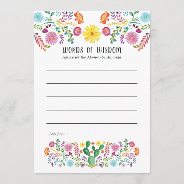 Carte Conseil Floral Fiesta mexicaine bébé ou Fête des mariées (Devant)