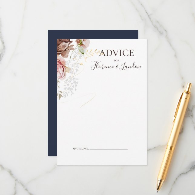 Carte Conseil Floral flush moderne | Mariage de marine (Devant/Arrière en situation)