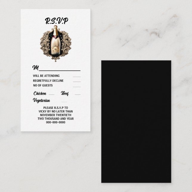 Carte Conseil Formelle cravate noire vin mousseux événement rsvp (Devant / Derrière)