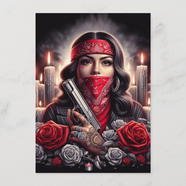 Carte Conseil Gangster Girl Hip hop chicano art graphique (Dos)