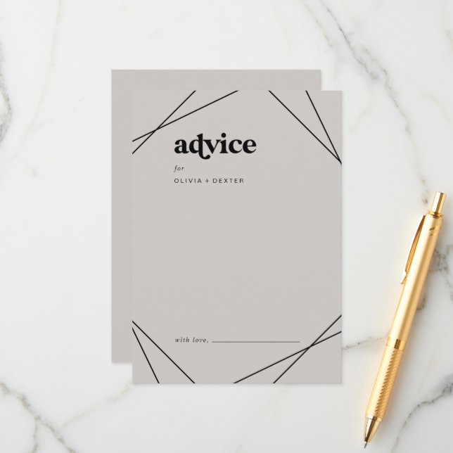 Carte Conseil Géométrique moderne | Mariage gris (Devant/Arrière en situation)